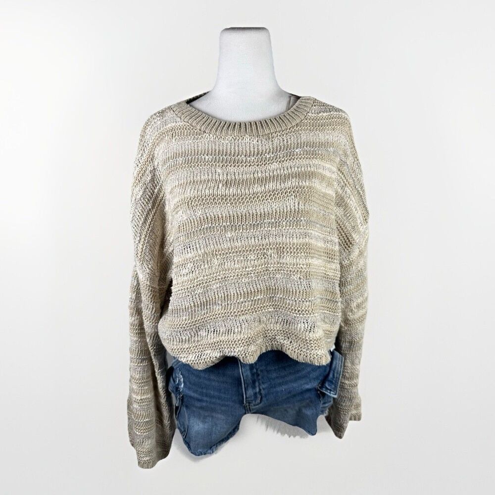 Pull And Bear Loose Knit Cropped Cotton Blend Sweater Large Made In Spain